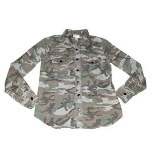 Forever 21 Camo Shirt Womens Small Woodland Snap Front Long Sleeve Camouflage